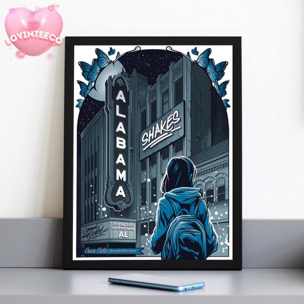 Alabama Shakes Music Poster At Coca Cola Amphitheater In Birmingham AL On July 26 2025 Night Street Scene With Girl And Butterflies Home Decor Poster Canvas