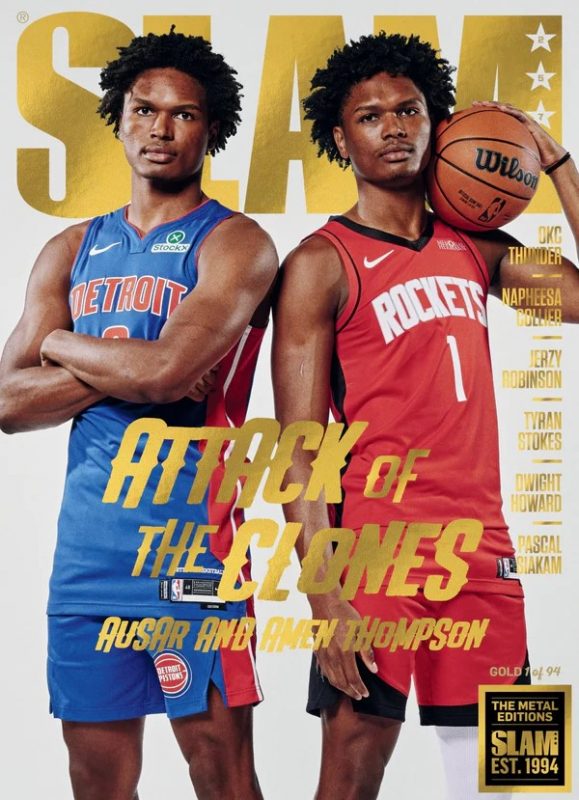 Amen And Ausar Thompson Twin NBA Poster On Slam Magazine Cover With Attack Of The Clones Headline 2024