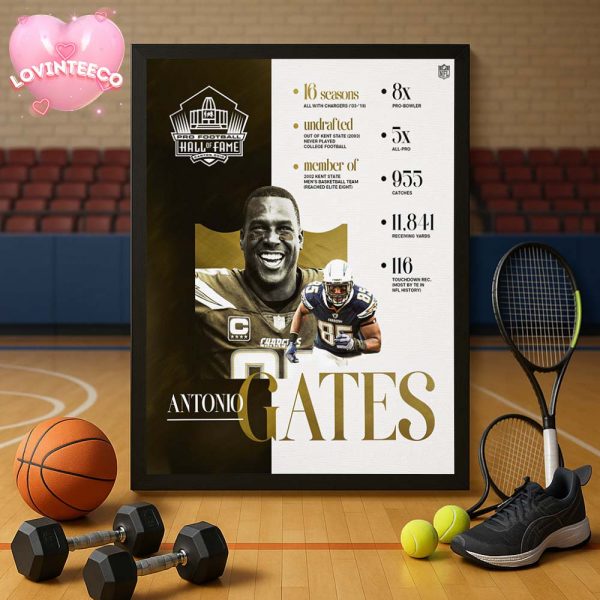 Antonio Gates NFL Pro Football Hall Of Fame Canton Ohio 2025 NFL Football Legend Home Decor Poster Canvas