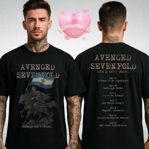Avenged Sevenfold Argentina 2025 Tour Shirt Grim Reaper with Flag Artwork Life Is But A Dream Dates Two Sides Unisex T-Shirt