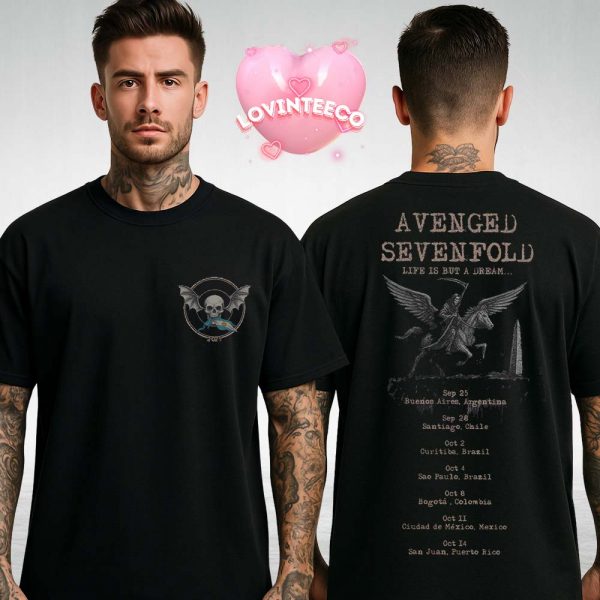 Avenged Sevenfold Life Is But A Dream Tour Shirt With Bat Skull And Winged Rider Art 2025 Two Sides Unisex T-Shirt