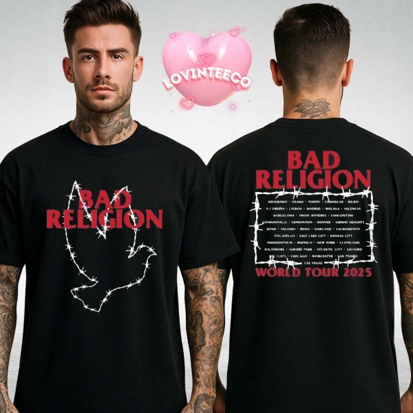 Bad Religion Barbed Dove Tour Shirt World Tour 2025 Punk Rock Band Tee With Back Print Concert Dates Graphic For Music Fans Two Sides Unisex T-Shirt