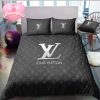 Classic Louis Vuitton Big Logo In Basic Red Background Bedding Set Queen Size