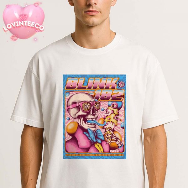 Blink 182 Live Show Poster At Capital One Arena In Washington DC On July 27 2024 Colorful Tour Artwork Unisex T-Shirt