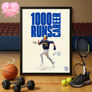 Christian Yelich From Milwaukee Brewers Career Milestone Poster 1000 Runs With Milwaukee Brewers MLB Season Home Decor Poster Canvas