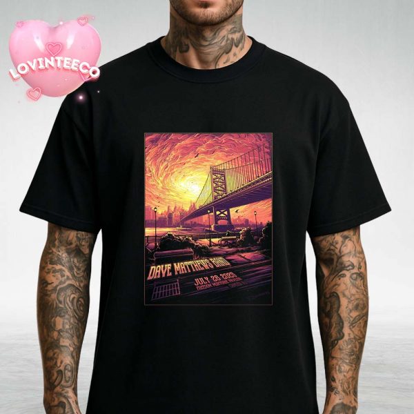 Dave Matthews Band Bridge Sunset Tour Art In Camden New Jersey With Vibrant Sky – July 26 2025 Unisex T-Shirt
