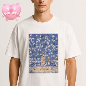 Dave Matthews Band Poster At Bank Of New Hampshire Pavilion In Gilford New Hampshire With Birds And Lighthouse Art July 23 2025 Unisex T-Shirt