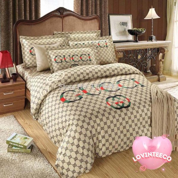 Gucci Luxury Monogram Pattern Big Logo Bedding Set
