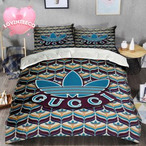 Gucci x Adidas Brand Vintage Monogram Pattern Logo Stripe Duvet Cover Bedding Set