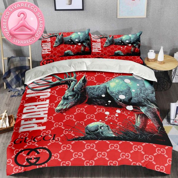 Gucci x Pearl Jam Monogram Pattern Logo Stripe Duvet Cover Bedding Set