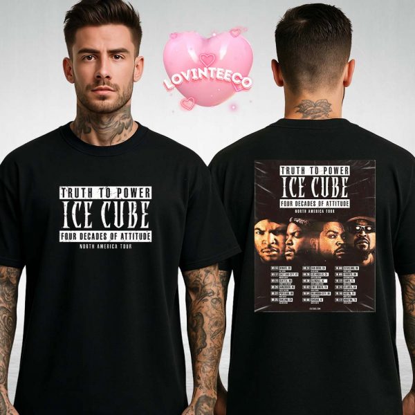 Ice Cube Tour 2024 Poster – Truth To Power Four Decades Of Attitude With Portrait Collage Artwork Two Sides Unisex T-Shirt