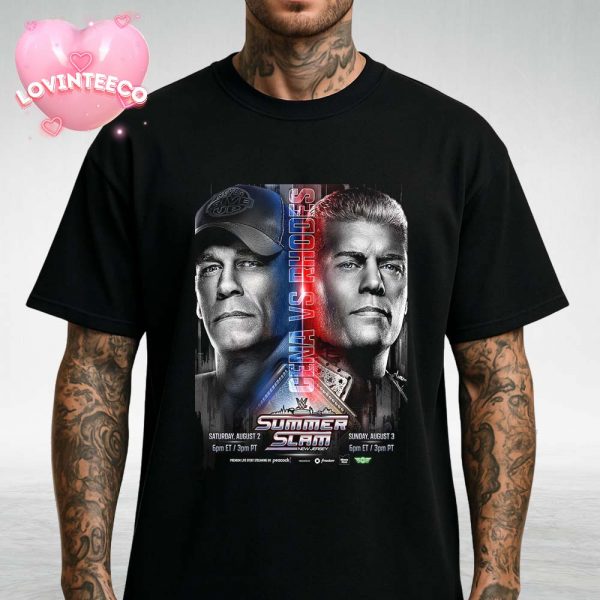 John Cena Vs Cody Rhodes Wrestling Poster At SummerSlam In New Jersey 2025 Matchup WWE Wrestling Unisex T-Shirt