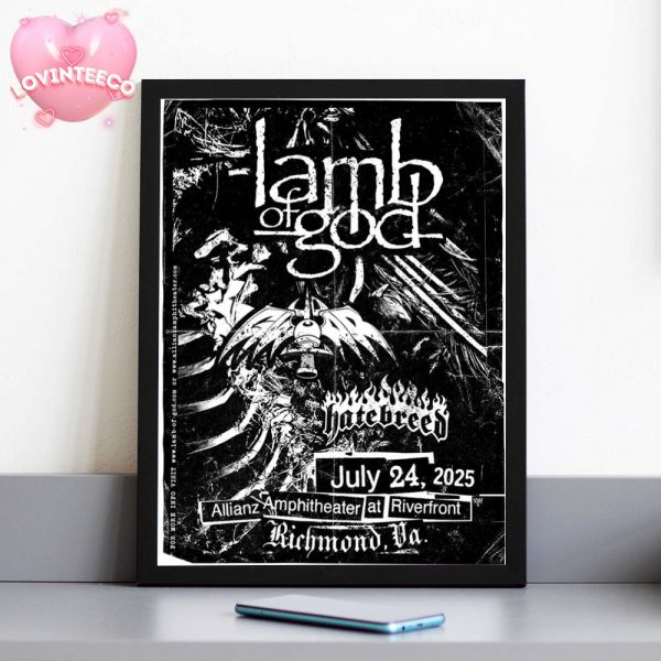 Lamb Of God & Hatebreed Live Poster At Allianz Amphitheater In Richmond VA On July 24 2025 Black Grunge Art Home Decor Poster Canvas