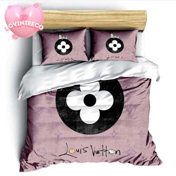 Louis Vuitton Monogram Icon x Peanuts Cartoon Snoopy In Sand Pink Monogram Comforter Bedding Set
