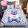 Louis Vuitton x Supreme In Signature Red Monogram Background Comforter Bedding Set