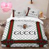 King And Queen Gucci Luxury Logo With Vintage Monogram Background Bedding Set