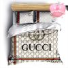 Luxury Gucci Big Logo With Strawberry Cute Monogram Background Bedding Set