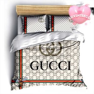 Luxury Gucci Big Logo With Pattern Monogram Background Bedding Set