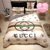 Luxury Gucci Big Logo With Strawberry Cute Monogram Background Bedding Set