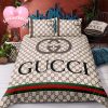 Luxury Gucci Heart Big Logo With Vintage Monogram Background Bedding Set