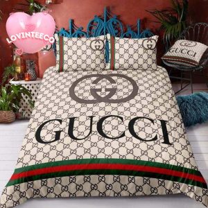 Luxury Gucci Big Logo With Vintage Monogram Pattern Bedding Set