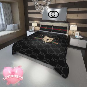 Luxury Gucci Logo With Monogram Dog Background Bedding Set