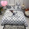 Louis Vuitton x Supreme Teddy Bear With Blue Monogram In White Background Bedding Set