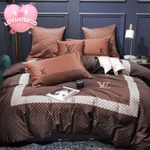 Luxury Louis Vuitton Brown Shades Of Monogram Checker Board Bedding Set