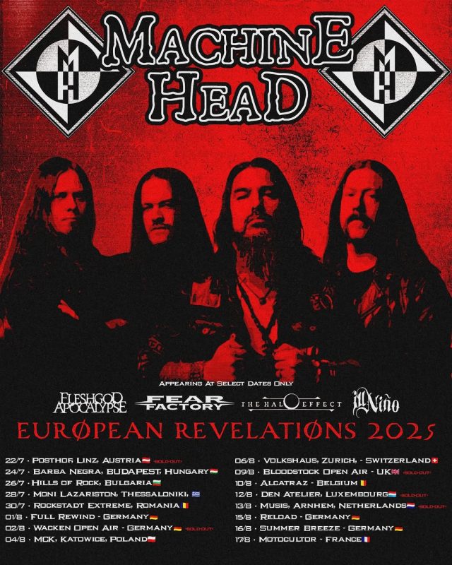 Machine Head Poster On European Tour 2025 Red Grunge Metal Design With Full Dates