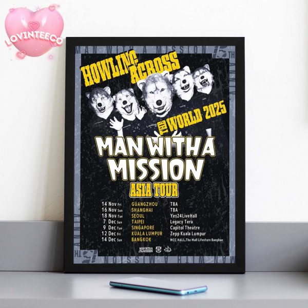 Man With A Mission Poster For Asia Tour 2025 Howling Across The World Wolf Mask Artwork Home Decor Poster Canvas