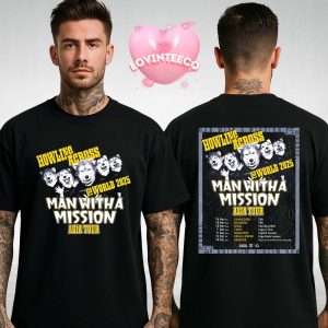 Man With A Mission Poster For Asia Tour 2025 Howling Across The World Wolf Mask Artwork Two Sides Unisex T-Shirt