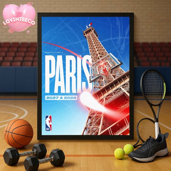 NBA Sports Print At Eiffel Tower In Paris France For 2027 And 2028 Featuring Basketball Hoop Theme Home Decor Poster Canvas