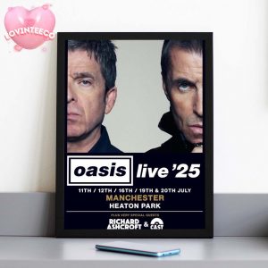 Oasis Live Show Poster At Heaton Park In Manchester July 2025 Close Up Portrait Vintage Style Home Decor Poster Canvas