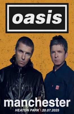 Oasis Music Poster At Heaton Park In Manchester July 20 2025 Retro Yellow Background Photo