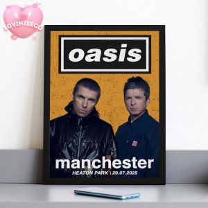 Oasis Music Poster At Heaton Park In Manchester July 20 2025 Retro Yellow Background Photo Home Decor Poster Canvas
