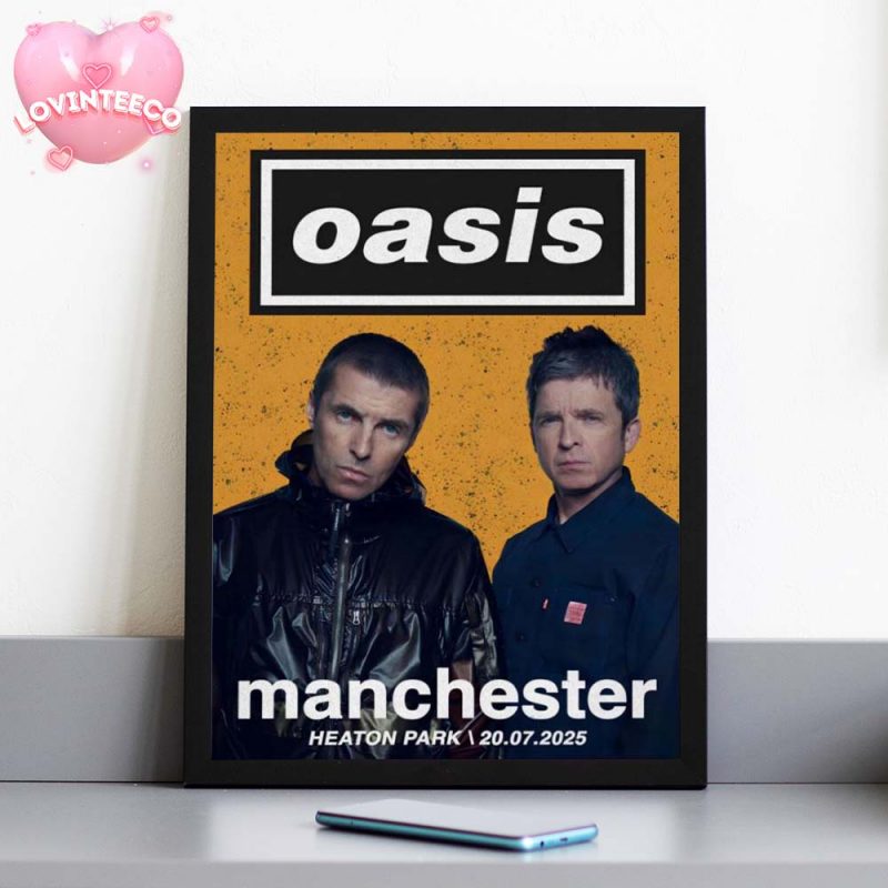 Oasis Music Poster At Heaton Park In Manchester July 20 2025 Retro Yellow Background Photo Home Decor Poster Canvas