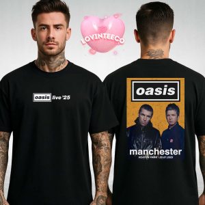Oasis Music Poster At Heaton Park In Manchester July 20 2025 Retro Yellow Background Photo Two Sides Unisex T-Shirt