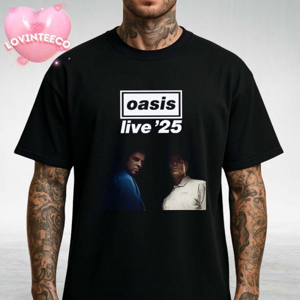 Oasis Music Poster For Live 25 Tour In 2025 With Moody Portrait Artwork Of Liam And Noel Unisex T-Shirt