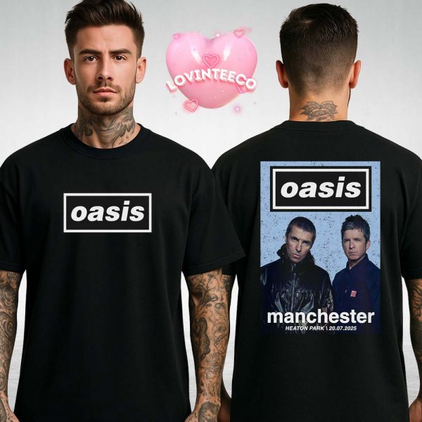 Oasis Poster In Heaton Park At Manchester UK With Duo Portrait Artwork 2025 Tour Two Sides Unisex T-Shirt