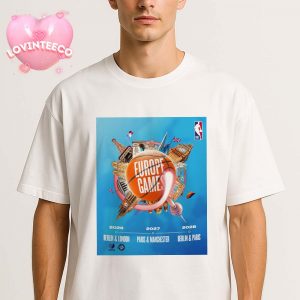 Official NBA Basketball Match Visual Featuring European Landmarks For Berlin London Paris Manchester From 2026 To 2028 Unisex T-Shirt