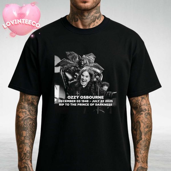 Ozzy Osbourne Memorial Poster With Bat Throne RIP To The Prince Of Darkness 1948-2025 Unisex T-Shirt