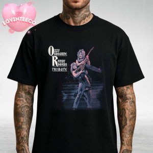Ozzy Osbourne Music Poster With Randy Rhoads Tribute Artwork On Stage In 1987 Unisex T-Shirt