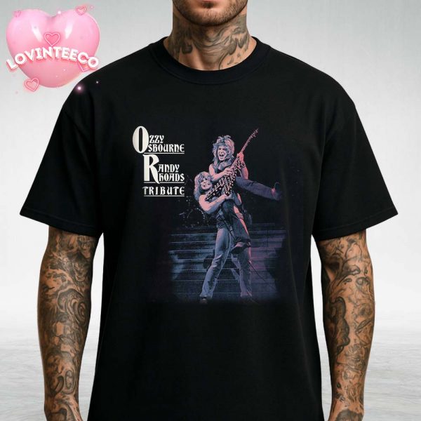 Ozzy Osbourne Music Poster With Randy Rhoads Tribute Artwork On Stage In 1987 Unisex T-Shirt