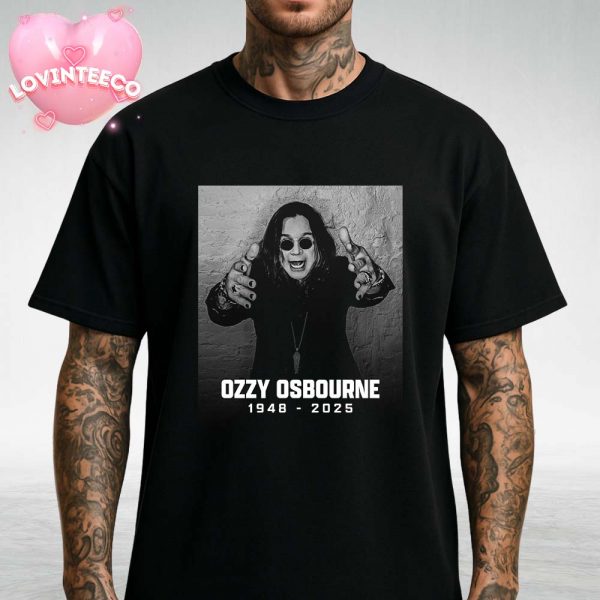 Ozzy Osbourne RIP Poster Reaching Forward Gothic Monochrome Style 1948-2025 Unisex T-Shirt