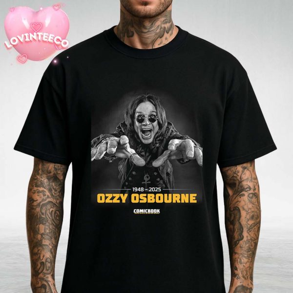 Ozzy Osbourne Tribute Poster By Comicbook Reaching Out 1948-2025 Unisex T-Shirt