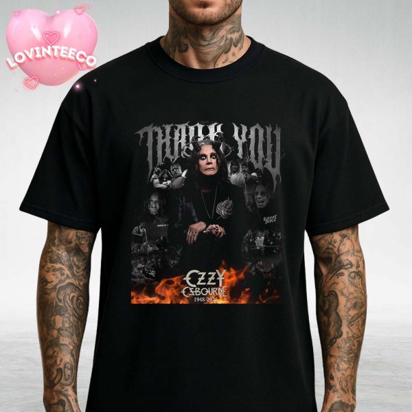 Ozzy Osbourne Tribute Poster Fire Horns Thank You Collage 1948 2025 Unisex T-Shirt
