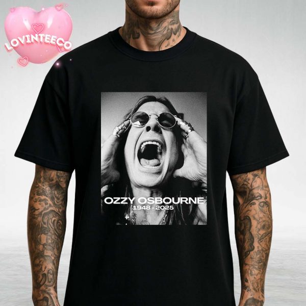 Ozzy Osbourne Tribute Poster Screaming Portrait Black And White 1948-2025 Unisex T-Shirt