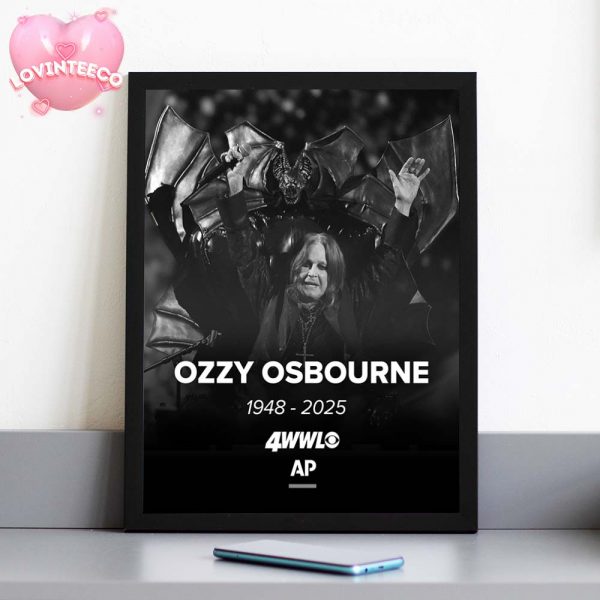 Ozzy Osbourne Tribute Poster With Bat Throne Broadcast By 4WWL And AP 1948-2025 Home Decor Poster Canvas