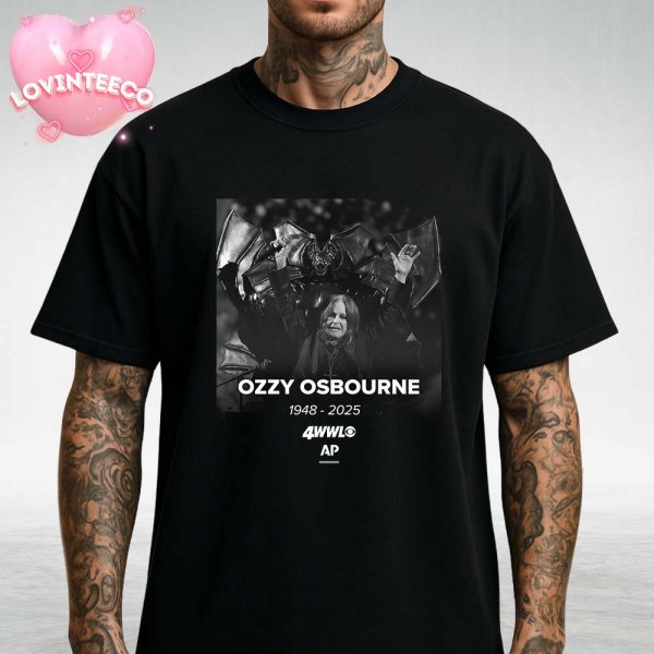 Ozzy Osbourne Tribute Poster With Bat Throne Broadcast By 4WWL And AP 1948-2025 Unisex T-Shirt