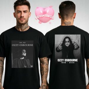 Ozzy Osbourne Tribute Shirt Front Cross Necklace Back Gothic Wall Photo 2025 Two Sides Unisex T-Shirt